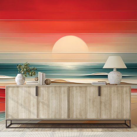 SELBSTKLEBENDE TAPETE ABSTRAKTER SONNENUNTERGANG ÜBER DEM OZEAN - TAPETEN SONNENAUFGANG UND SONNENUNTERGANG - TAPETEN