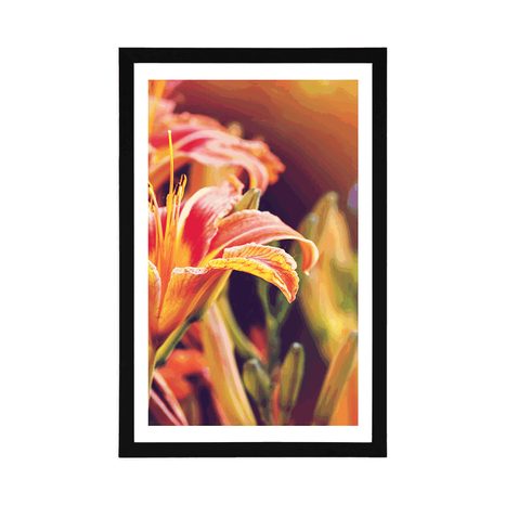 AFFICHE AVEC PASSE-PARTOUT – FLEURS MAGNIFIQUEMENT FLORISSANTES DANS LE JARDIN - FLEURS - AFFICHES