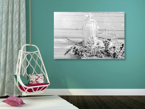 OBRAZ ČEREŠŇOVÁ VETVIČKA A LUCERNIČKY V ČIERNOBIELOM PREVEDENÍ - ČIERNOBIELE OBRAZY - OBRAZY