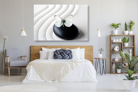 STAMPA SU TELA – FARFALLA BIANCA SU PIETRA NERA - QUADRI FENG SHUI - STAMPE E QUADRI