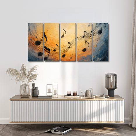 5-TEILIGES WANDBILD MUSIKALISCHE HARMONIE IN FARBEN - MUSIKBILDER - BILDER