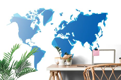 CARTA DA PARATI – MAPPA DEL MONDO ASTRATTA BLU - CARTA DA PARATI MAPPE - CARTA DA PARATI