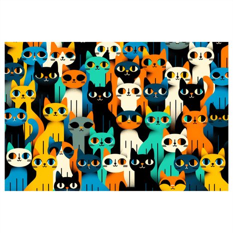 WANDBILD BUNTE KATZEN IN REIHE - BILDER VON KATZEN - BILDER