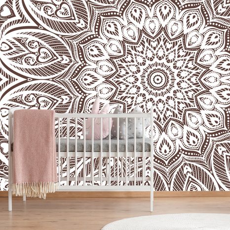 PAPIER PEINT À MOTIFS MANDALA D'HARMONIE SUR FOND MARRON - FOND D'ÉCRAN FENG SHUI - PAPIER PEINT