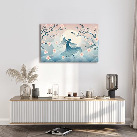 WANDBILD TÄNZERIN UNTER KIRSCHBAUM IM VOLLMOND - WANDBILDER FRAUEN - BILDER