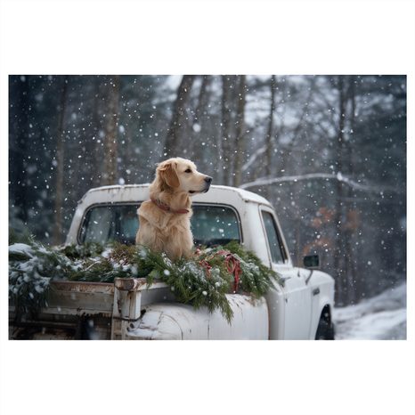 OBRAZ VÁNOČNÍ PES NA ZASNĚŽENÉ KORBĚ - VÁNOČNÍ A ZIMNÍ OBRAZY - OBRAZY