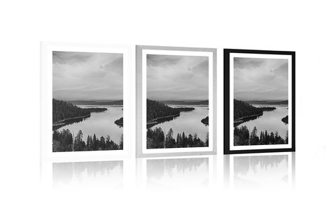 POSTER WITH MOUNT LAKE AT SUNSET IN BLACK AND WHITE - BLACK AND WHITE - POSTERS