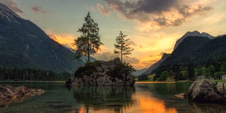 WANDBILD BERGLANDSCHAFT AM SEE - BILDER VON NATUR UND LANDSCHAFT - BILDER