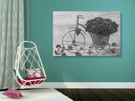 SLIKA KOLO POLNO VRTNIC V ČRNOBELI IZVEDBI - ČRNOBELE SLIKE - SLIKE