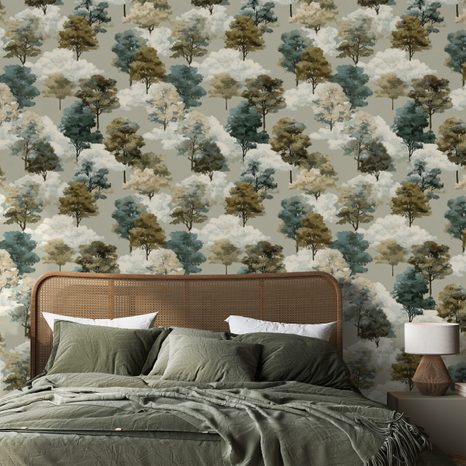 TAPETA AKVARELOVÉ STROMY V ZEMITÝCH TÓNECH - VZOROVANÉ TAPETY - TAPETY