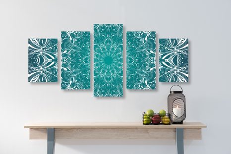 5-DÍLNÝ OBRAZ MODROBÍLÁ ROZETA - OBRAZY FENG SHUI - OBRAZY