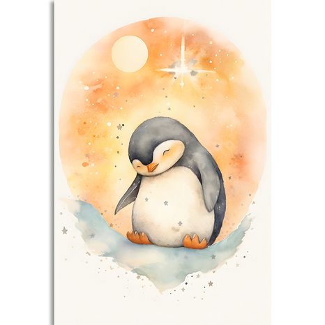 STAMPA SU TELA – PINGUINO SOGNANTE - ANIMALI DA SOGNO - STAMPE E QUADRI