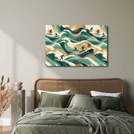 WANDBILD SURFER IN ACTIONREICHER LANDSCHAFT - BILDER MEER UND STRAND - BILDER