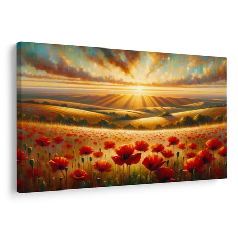 QUADRO SU TELA – TRAMONTO SU CAMPO DI PAPAVERI - STAMPE E QUADRI - 🔥 SVENDITA TOTALE