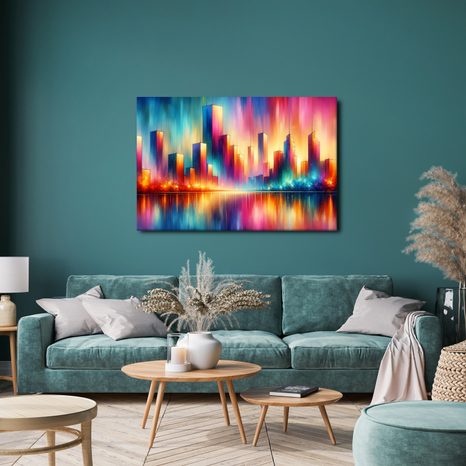 WANDBILD BUNTE STADTSILHOUETTE - BILDER VON STÄDTEN - BILDER