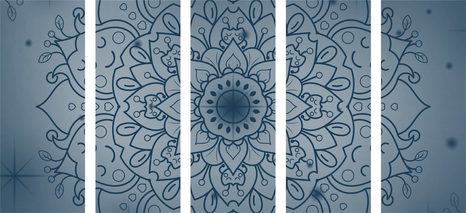 5-DÍLNÝ OBRAZ TMAVĚ MODRÝ KVĚT MANDALY - OBRAZY FENG SHUI - OBRAZY