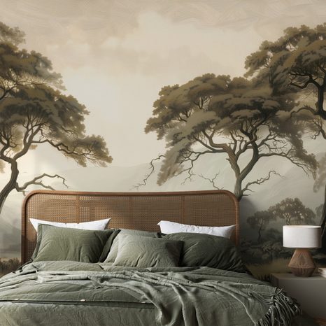 TAPET AUTOADEZIV PEISAJ LINIȘTIT CU COPACI MAIESTUOȘI - TAPET COPACI - TAPETURI