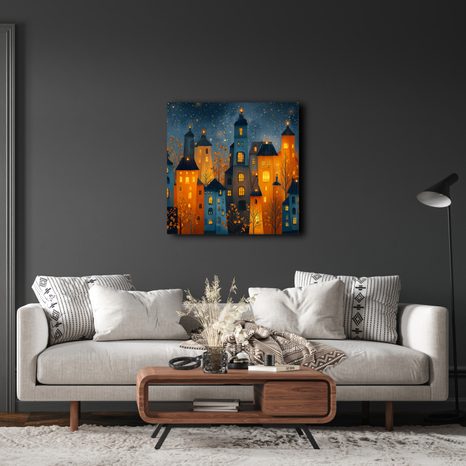 WANDBILD FESTLICHES STADTMÄRCHEN - BUNTE HÄUSER - BILDER