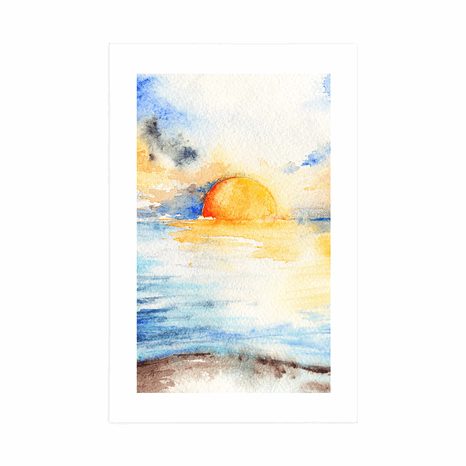 PLAKAT S PASPARTUOM SJAJNI ZALAZAK SUNCA NA MORU - PRIRODA - PLAKATI