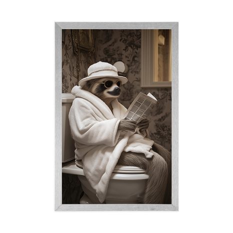 POSTER FAULTIER MIT EINER ZEITUNG AUF DEM KLO - TIERE - POSTER