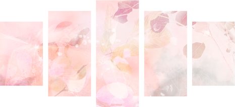 5-TEILIGES WANDBILD BLÄTTER MIT EINEM PASTELL-TOUCH - BILDER BÄUME UND LAUB - BILDER