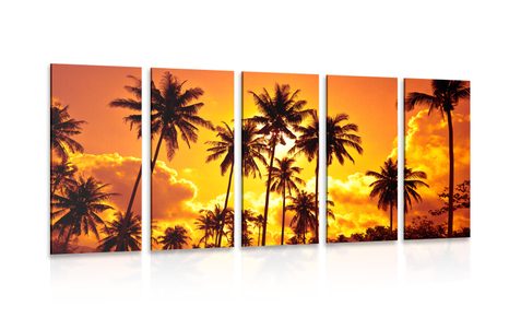 5 PART PICTURE COCONUT TREES ON THE BEACH