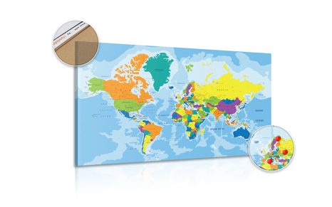 OBRAZ NA KORKU FAREBNÁ MAPA SVETA - OBRAZY NA KORKU - OBRAZY