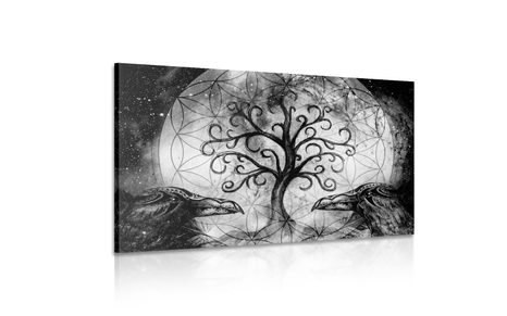 OBRAZ MAGICZNE DRZEWO ŻYCIA W WERSJI CZARNO-BIAŁEJ - OBRAZY DRZEWA ŻYCIA - OBRAZY