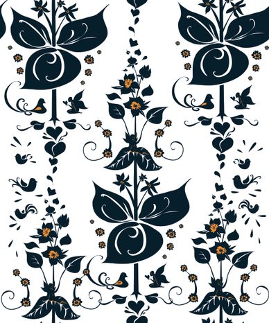 TAPETE BLAUES VOLKSMUSTER - GEMUSTERTE TAPETEN - TAPETEN