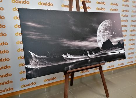 WANDBILD FUTURISTISCHER PLANET IN SCHWARZ-WEISS - SCHWARZ-WEISSE BILDER - BILDER