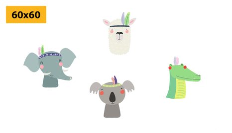 SET OBRAZŮ ZVÍŘÁTKA S INDIÁNSKÝM PÍRKEM - SESTAVY OBRAZŮ - OBRAZY