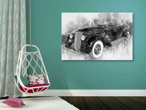 WANDBILD OLDTIMER IN SCHWARZ-WEISS - SCHWARZ-WEISSE BILDER - BILDER