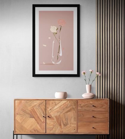 POSTER MIT PASSEPARTOUT MINIMALISTISCHE BLUMEN IN DER VASE - VASEN - POSTER