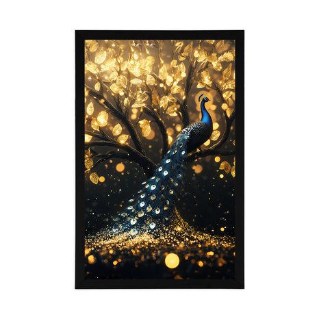 POSTER PFAU AUF GOLDENEM BAUM - VÖGEL - POSTER