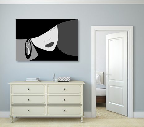 ΕΙΚΌΝΑ ΑΡΙΣΤΟΚΡΑΤΙΚΉΣ ΚΥΡΊΑΣ ΜΕ ΚΑΠΈΛΟ ΣΕ ΑΣΠΡΌΜΑΥΡΟ ΣΧΈΔΙΟ - ΠΊΝΑΚΕΣ ΑΣΠΡΌΜΑΥΡΕΣ - ΠΊΝΑΚΕΣ