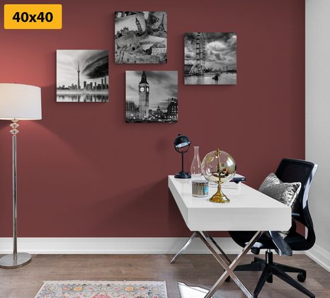 SET OBRAZŮ TAJUPLNÁ MĚSTA V ČERNOBÍLÉM PROVEDENÍ - SESTAVY OBRAZŮ - OBRAZY