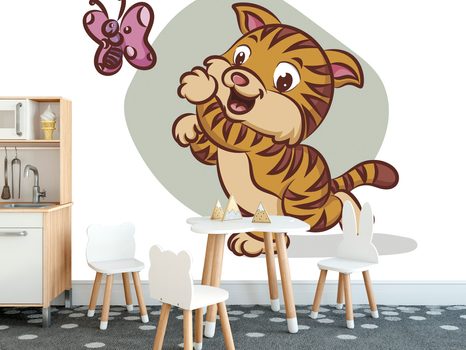 SAMOLEPÍCÍ TAPETA ROZTOMILÉ KOTĚ S MOTÝLEM - SAMOLEPÍCÍ TAPETY - TAPETY