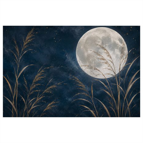 TABLEAU SUR TOILE – NUIT AU CLAIR DE LUNE DANS LES ROSEAUX DORÉS - TABLEAUX MOIS - TABLEAUX