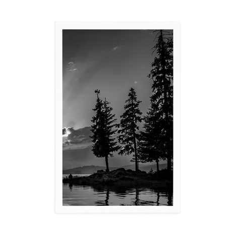 PLAKAT PLANINSKO JEZERO U CRNO-BIJELOM DIZAJNU - CRNO-BIJELE - PLAKATI