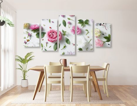 5-TEILIGES WANDBILD ZARTES STILLLEBEN MIT BLUMEN - BILDER BLUMEN - BILDER