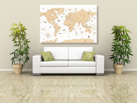 QUADRO SU TELA – MAPPA BEIGE - QUADRI MAPPE - STAMPE E QUADRI