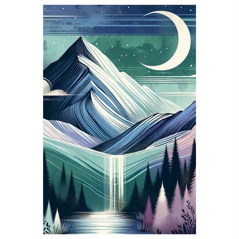 WANDBILD WALD UND BERGE BEI NACHT - BILDER VON BERGEN - BILDER