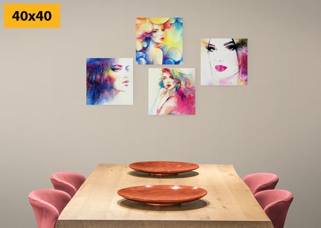 SET OBRAZŮ ELEGANCE ŽENY V BAREVNÉM PROVEDENÍ - SESTAVY OBRAZŮ - OBRAZY