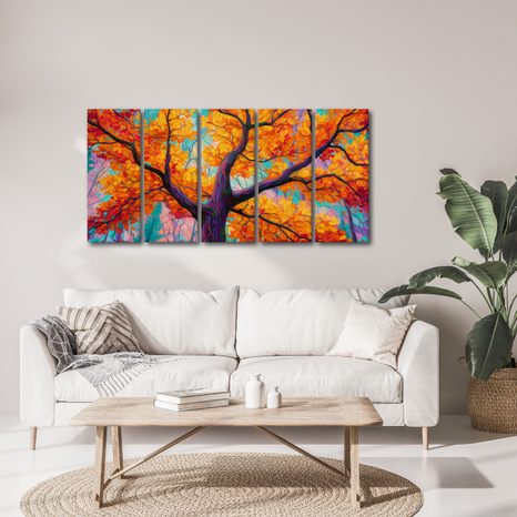 5-DÍLNÝ OBRAZ PODZIMNÍ STROM ŽIVOTA - OBRAZY STROMY ŽIVOTA - OBRAZY