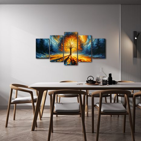 5-DÍLNÝ OBRAZ ZÁŘIVÝ STROM ŽIVOTA V OHNIVÝCH BARVÁCH - OBRAZY STROMY ŽIVOTA - OBRAZY
