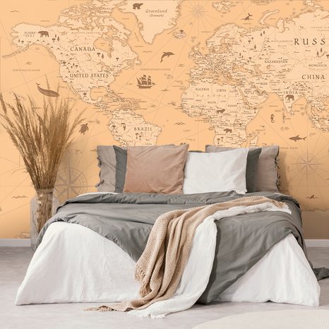 SELF ADHESIVE WALLPAPER MAP IN BEIGE DESIGN - SELF-ADHESIVE WALLPAPERS - WALLPAPERS