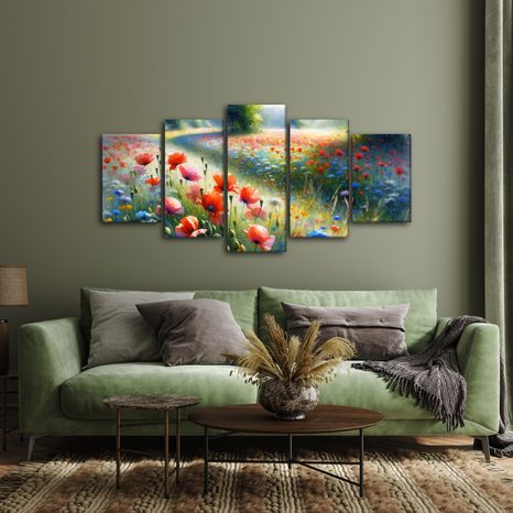 SLIKA RDEČI MAKI V MORJU TRAVNIŠKIH CVETOV - SLIKE POLJA IN TRAVNIKI - SLIKE