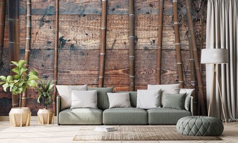 CARTA DA PARATI – BAMBÙ ESOTICO SU LEGNO - CARTA DA PARATI IMITAZIONE DEL LEGNO - CARTA DA PARATI