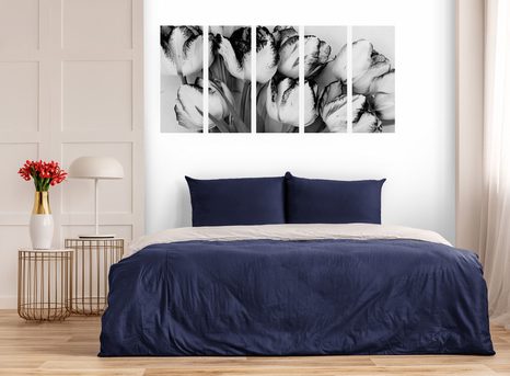 5-DÍLNÝ OBRAZ JARNÍ TULIPÁNY V ČERNOBÍLÉM PROVEDENÍ - ČERNOBÍLÉ OBRAZY - OBRAZY