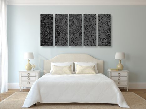 5-DÍLNÝ OBRAZ STYLOVÁ MANDALA V ČERNOBÍLÉM PROVEDENÍ - OBRAZY FENG SHUI - OBRAZY